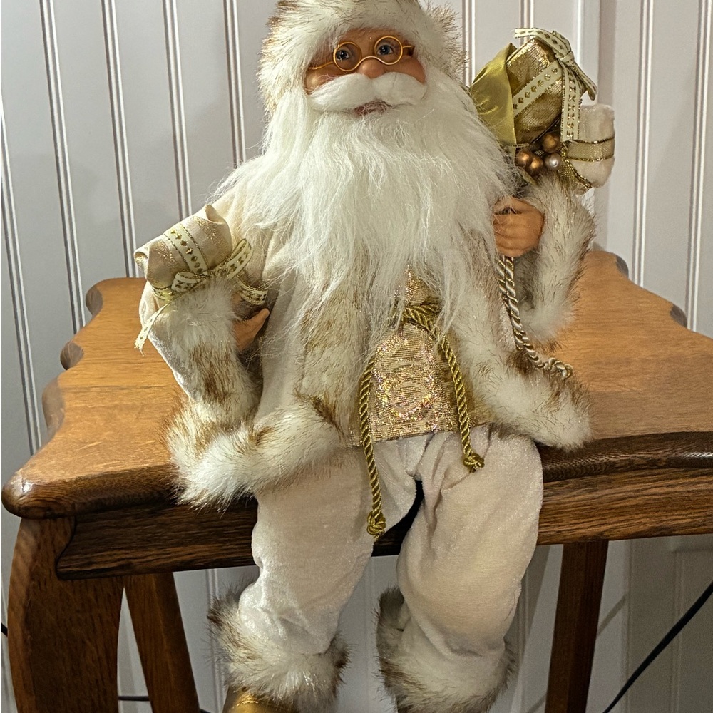 STUNNING Old World Ivory & Gold Collector’s Santa Claus Figurine - 18”